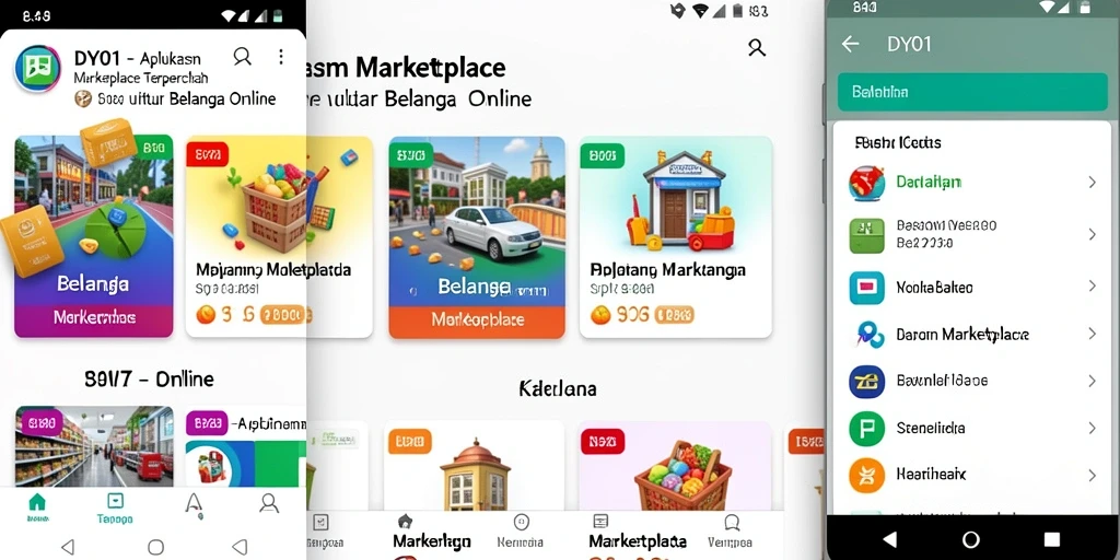 Antarmuka DY01 menunjukkan fitur marketplace yang lengkap dan menarik.