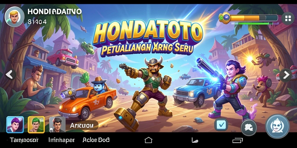 Antarmuka HONDATOTO menampilkan grafik Arcade yang menarik dan penuh warna.
