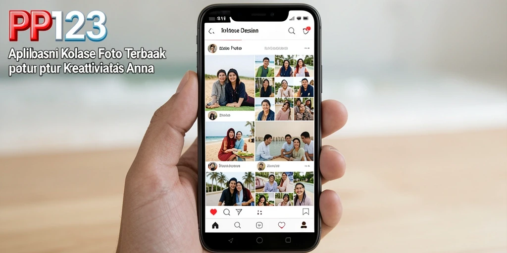 Screenshot utama PP123 menampilkan antarmuka Kolase Foto yang menarik dan mudah digunakan.