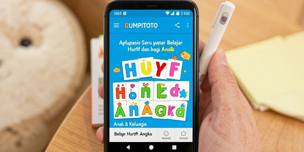 Antarmuka RUMPITOTO yang ceria dan edukatif untuk belajar huruf dan angka.
