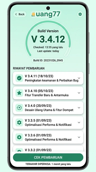 Riwayat Versi Aplikasi uang77 Android Terbaru